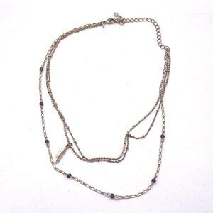 NRQ Beaded Multi Strand Layered Leaf Charm Chain Necklace Gold Tone 13"-16"'